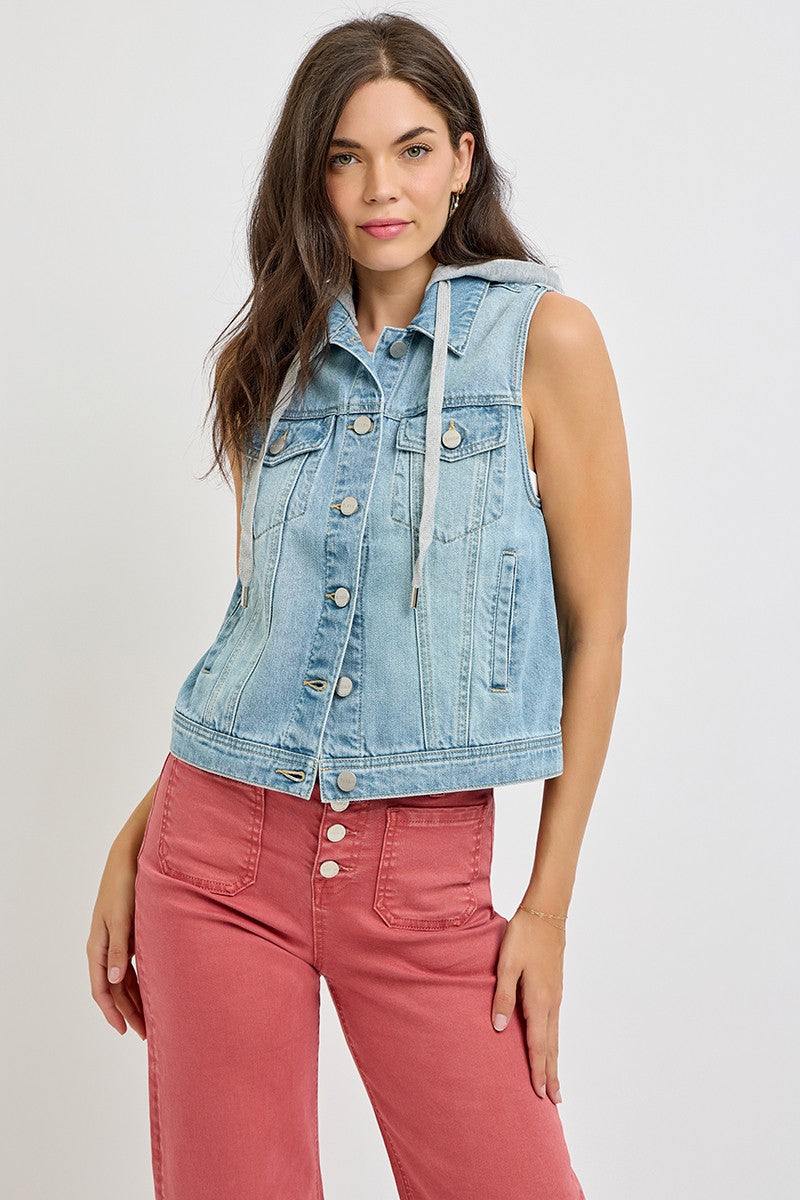 Risen Denim Vest with Detachable Hood