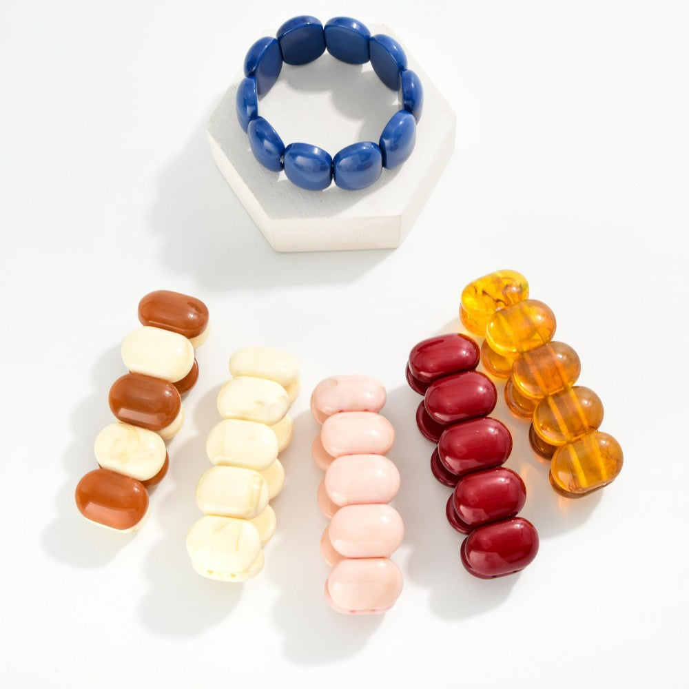 Resin Oval Beaded Stretch Bracelet