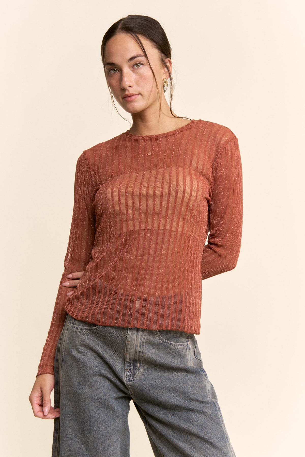 Diamond Lattice Sheer Mesh Long Sleeve Tee by Davi and Dani