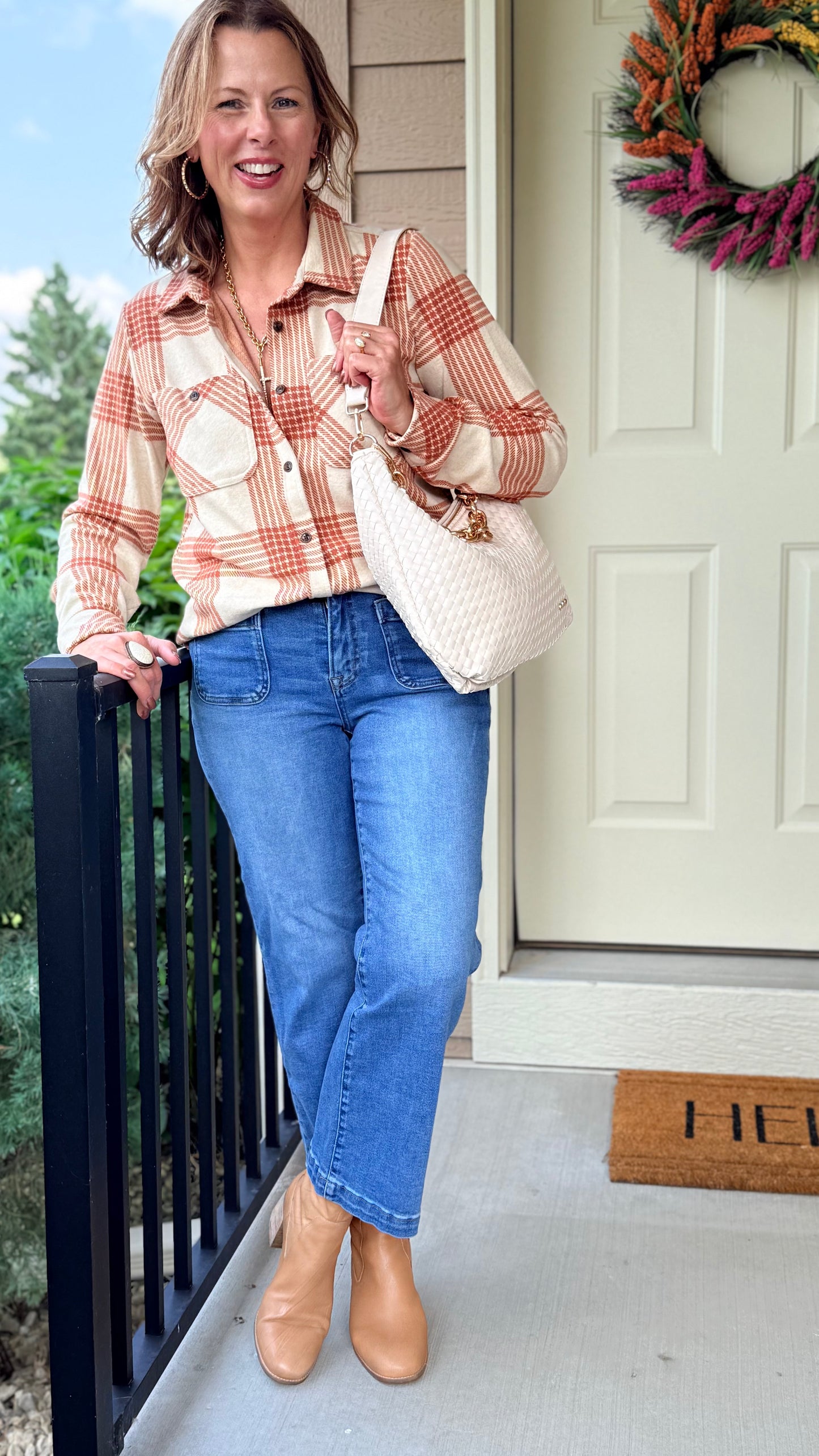 Pumpkin and Ivory Soft Flannel Button Up