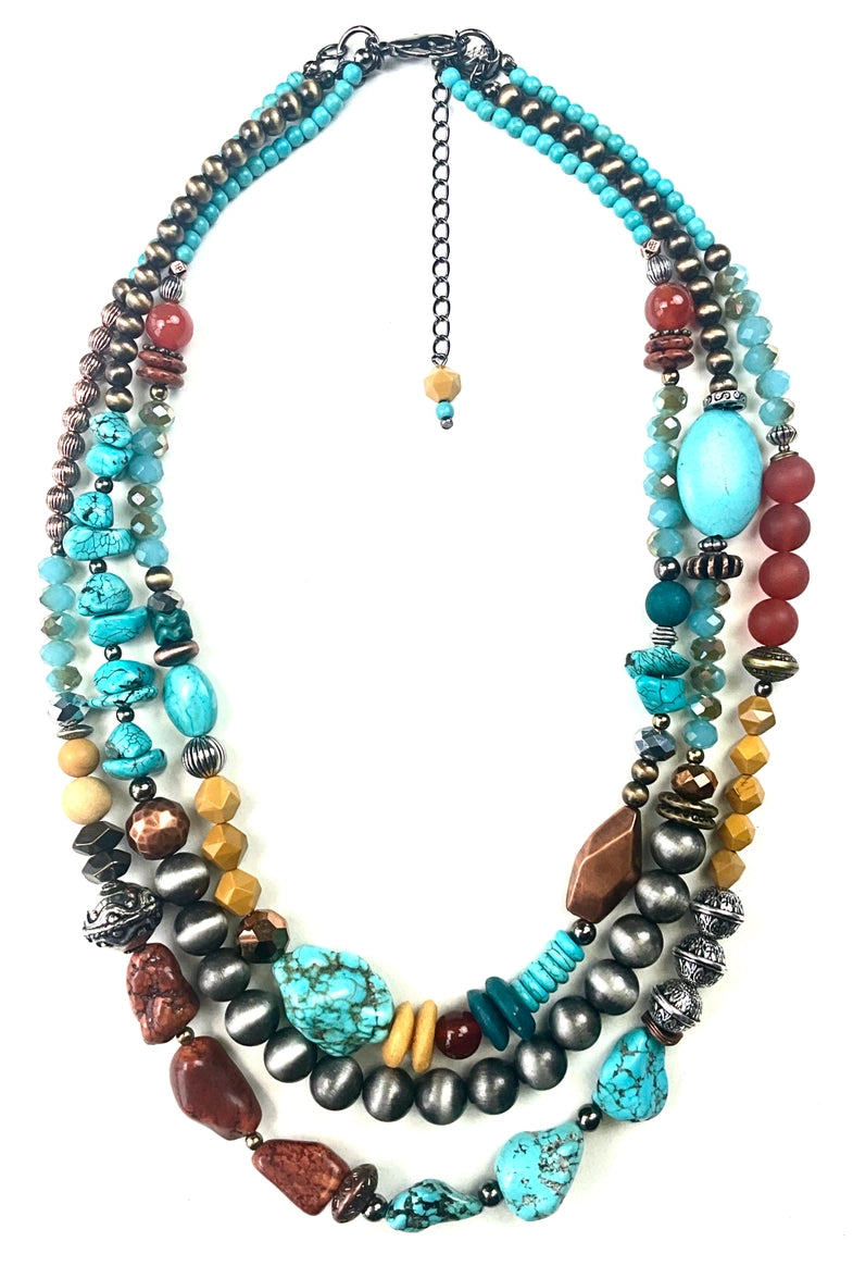 Triple Strand Mixed Media and Colorful Necklace Lost and Found