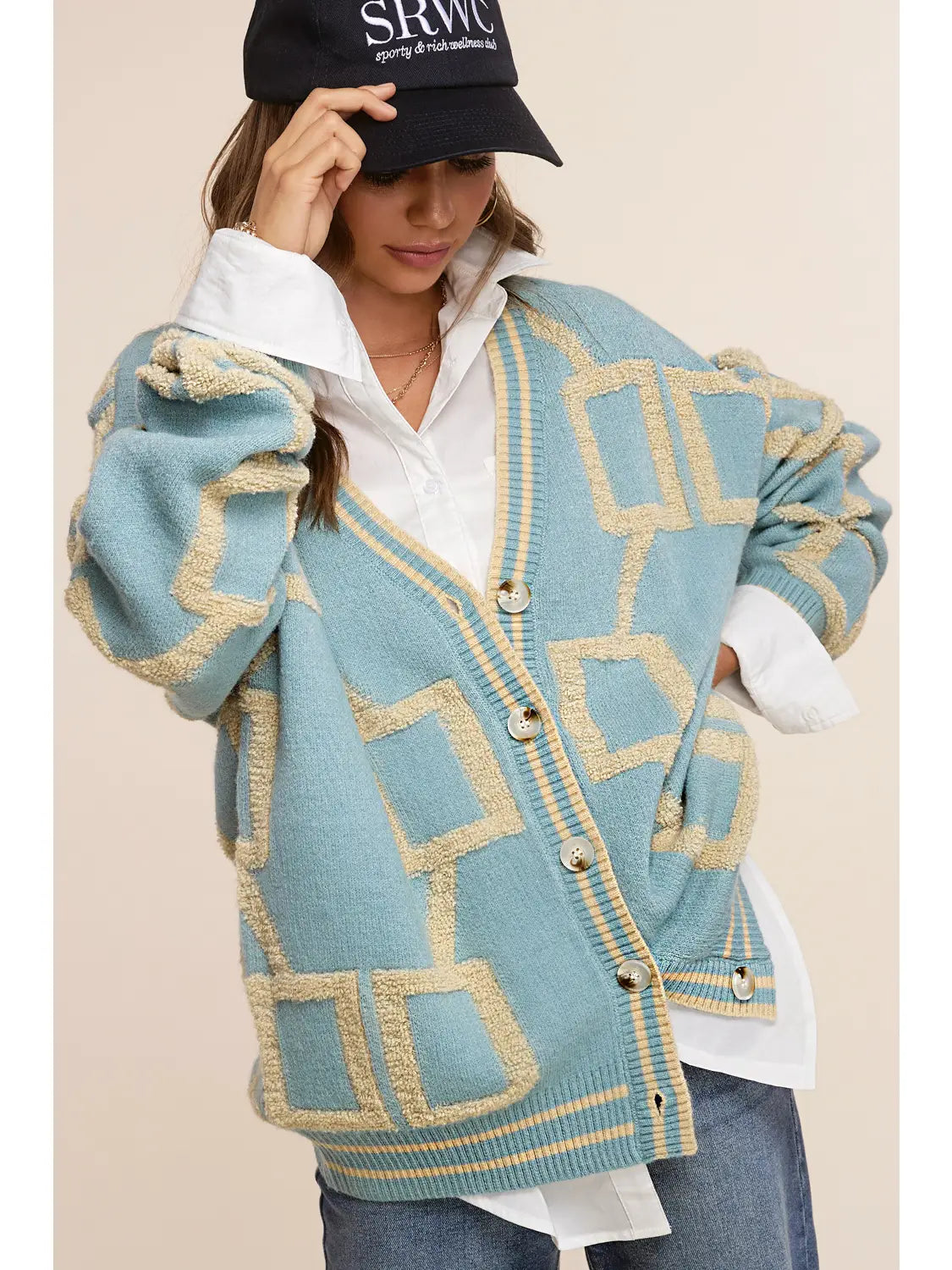 Loose Knit Drop Shoulder Retro Cardy