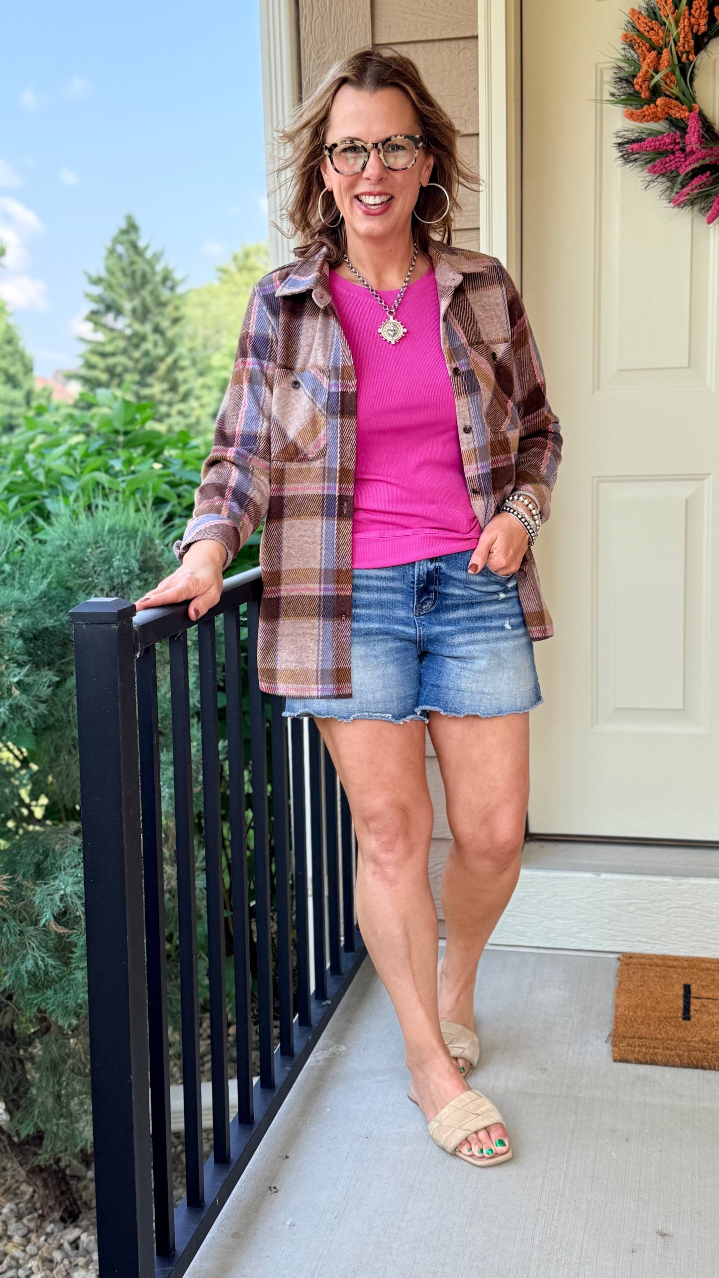 Brown, Pink and Blue Soft Flannel button up