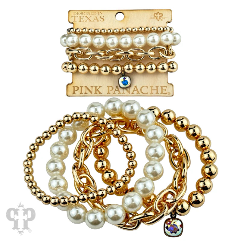 Pearl Bead and Chain All Stretch Bracelet Set