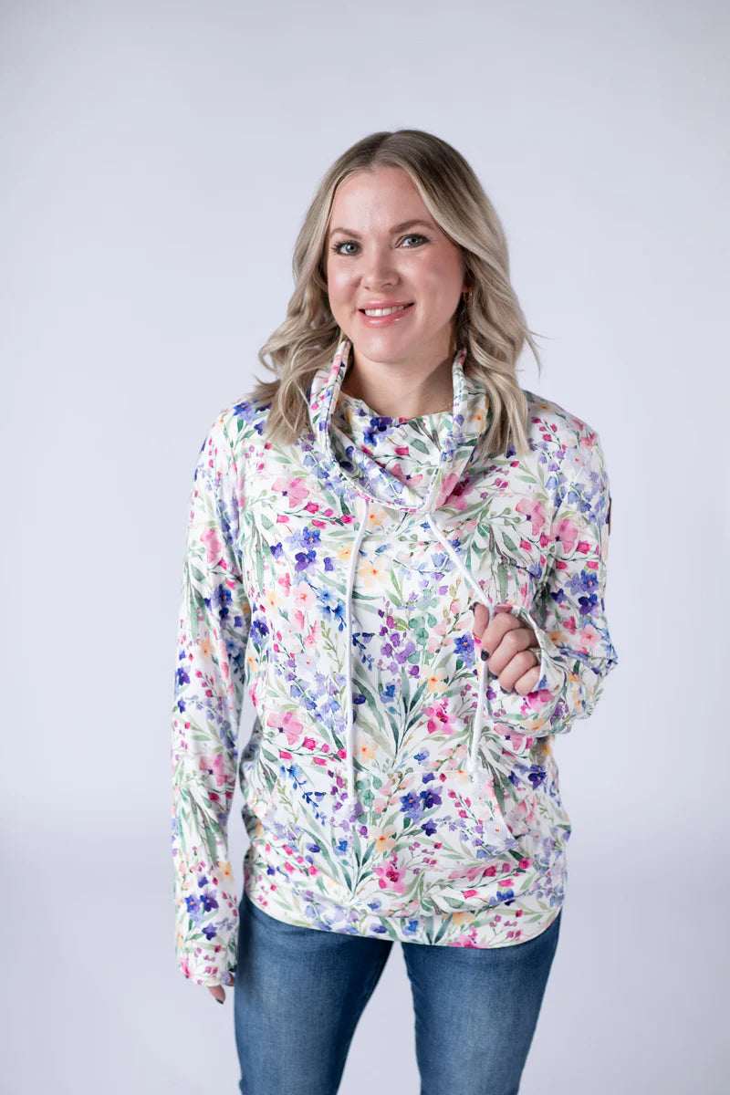 Soft Funnel Neck Sweatshirt Cottage Floral