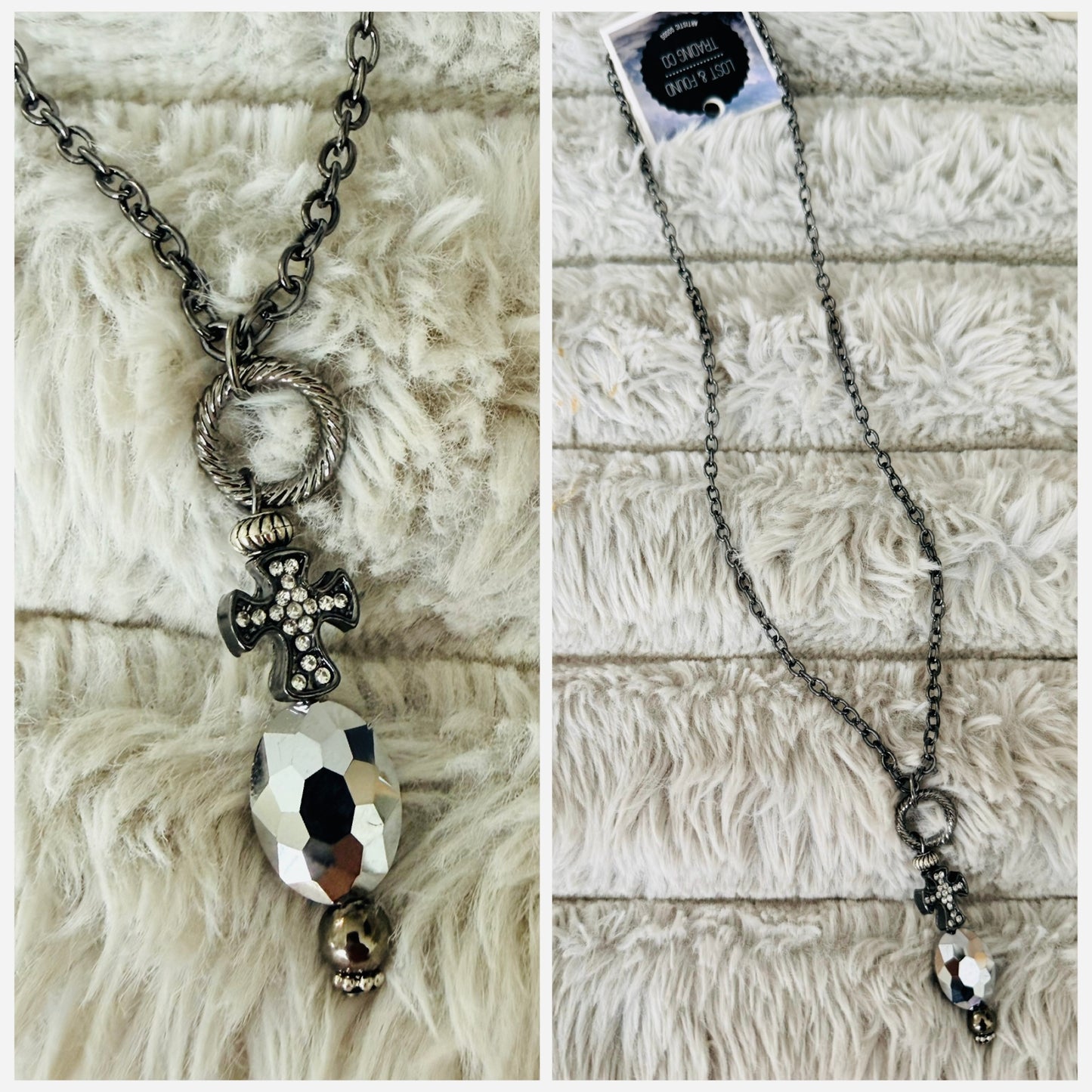 Cross and Stone Hematite Necklace