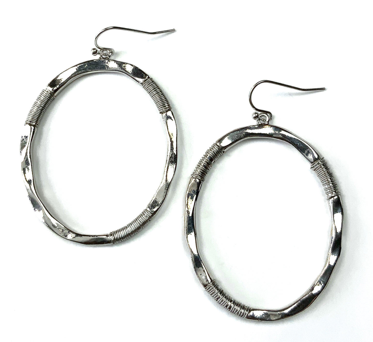Silver Wire Wrapped Oval Earrings