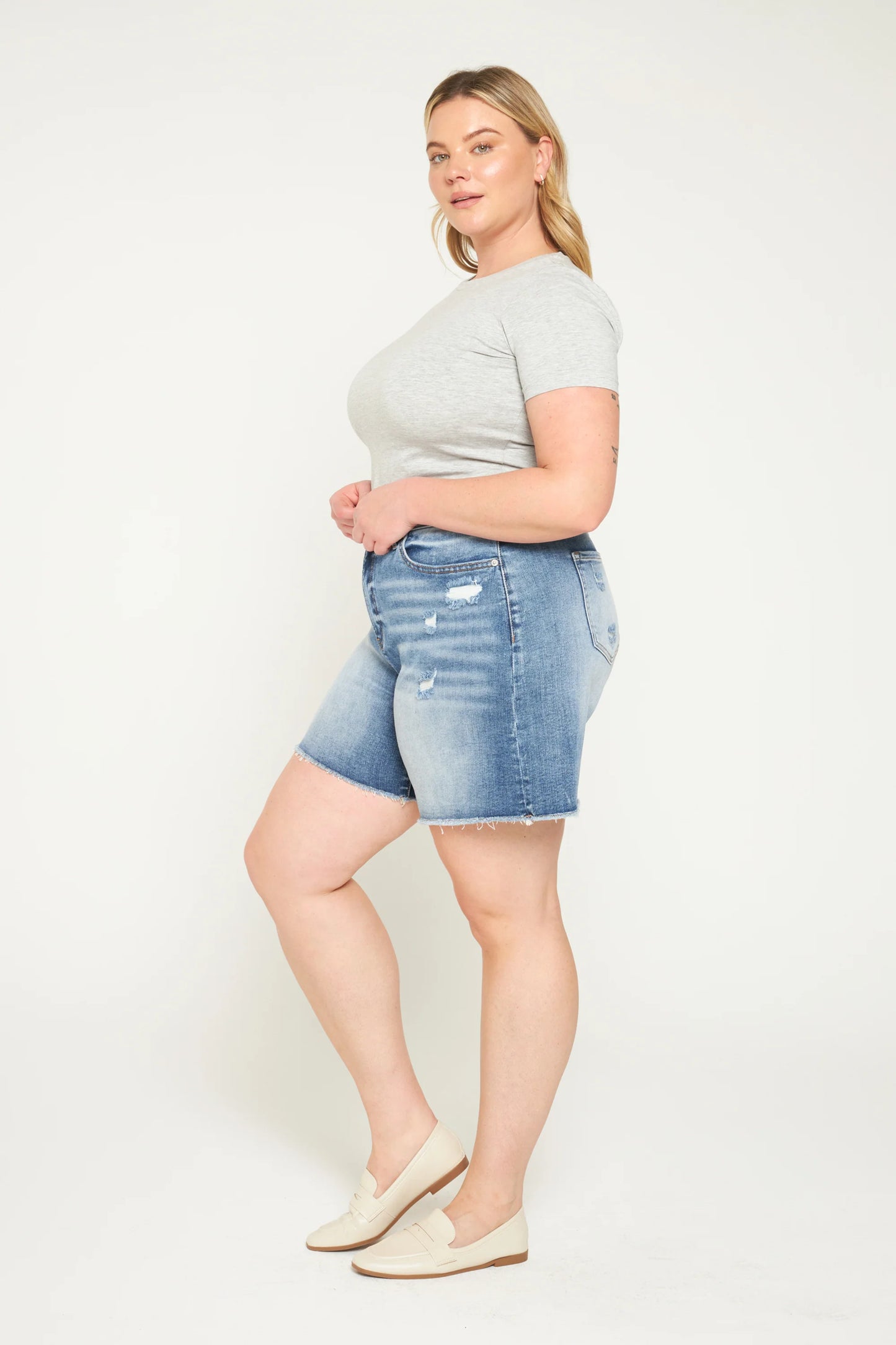 Raw Hem Mid Length Shorts by Mica