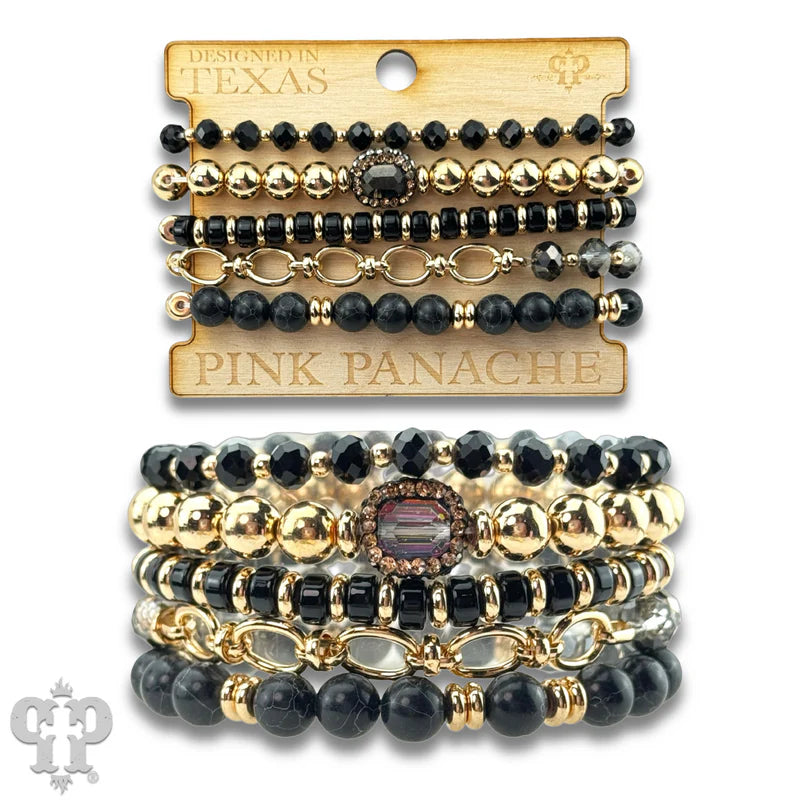 Mixed Bead with Chain Detail Bracelet Stack