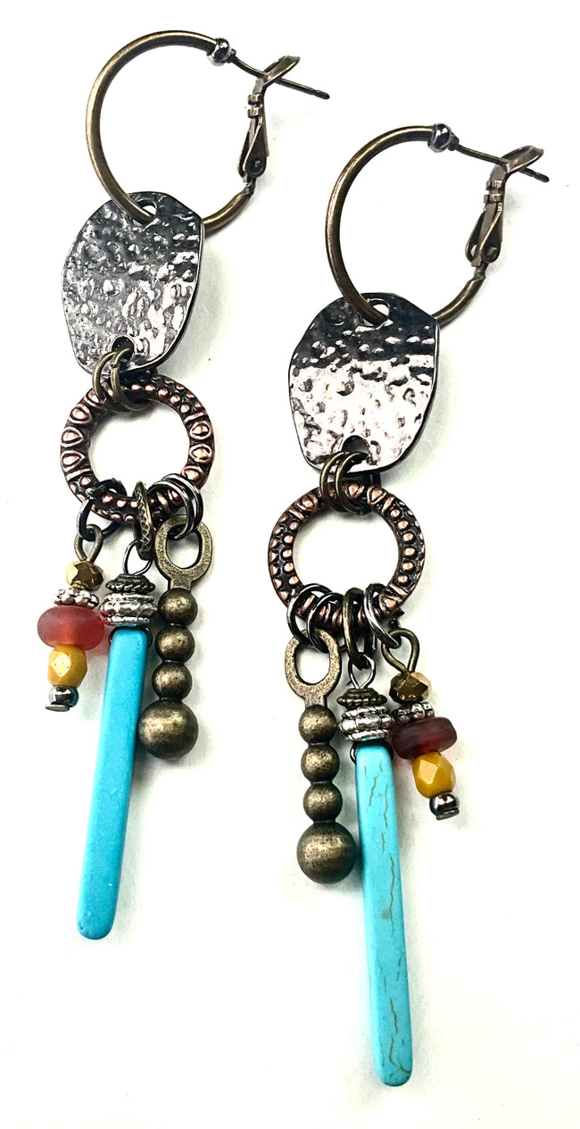 Hammered Disk Earrings with Turquoise