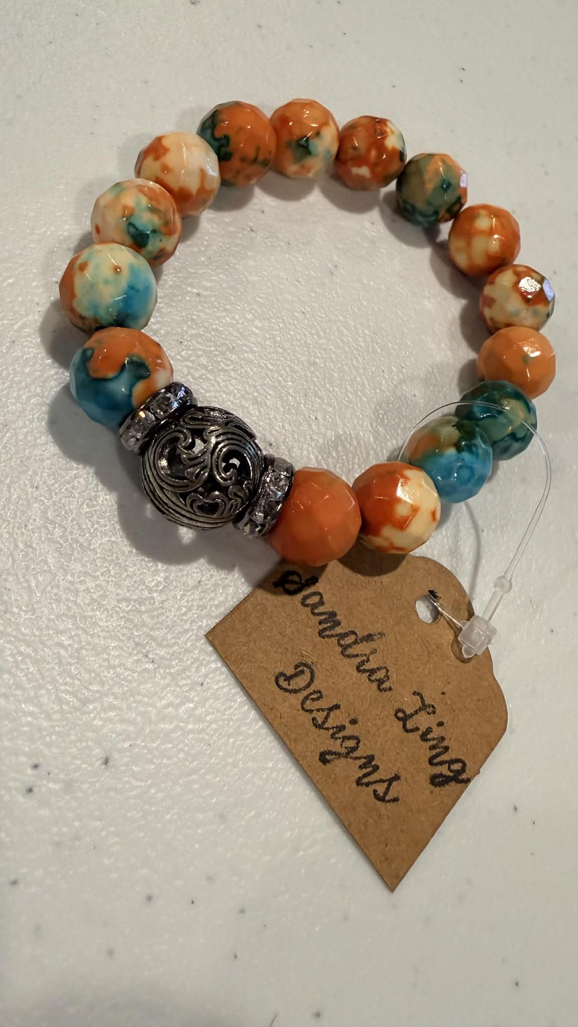 Stretchy Coral and Turquoise Bracelet By Sandra Ling