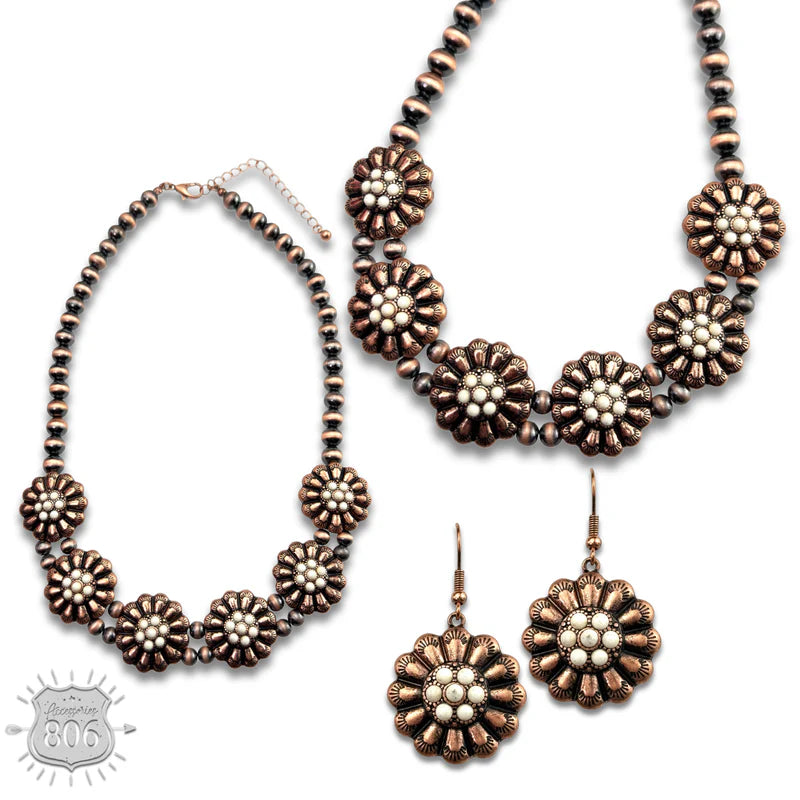 Burnished Brown with Ivory Accents Necklace with Matching Earrings