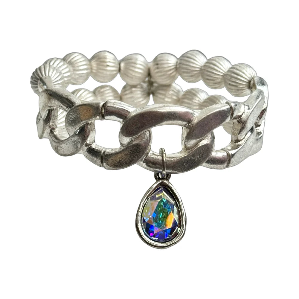 Fluted Bead and Chain Link Bracelet