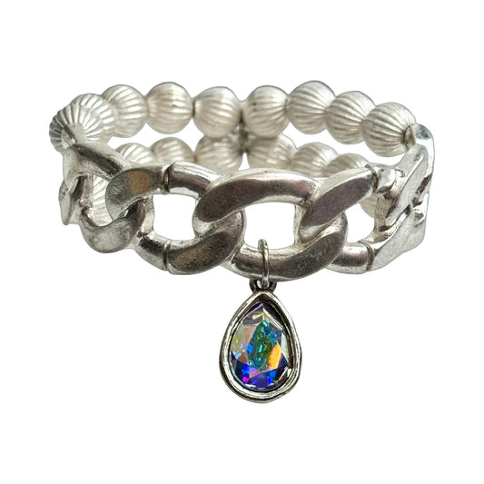 Fluted Bead and Chain Link Bracelet