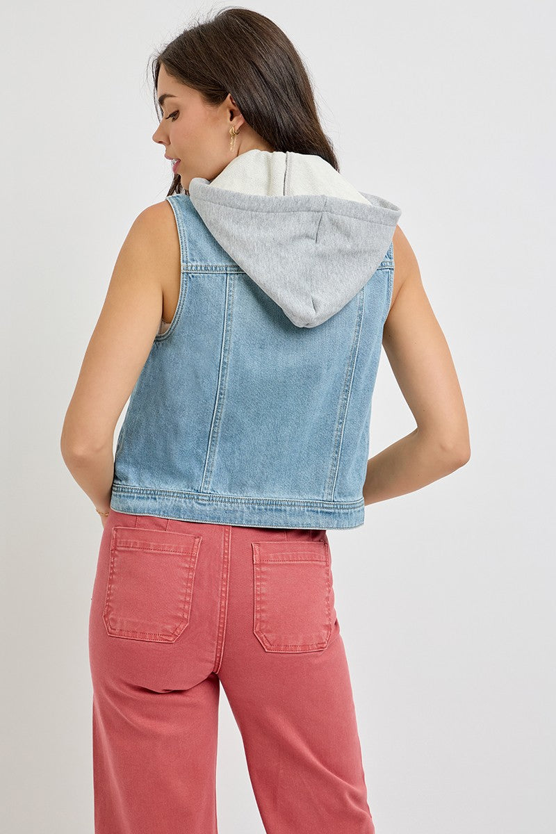 Risen Denim Vest with Detachable Hood