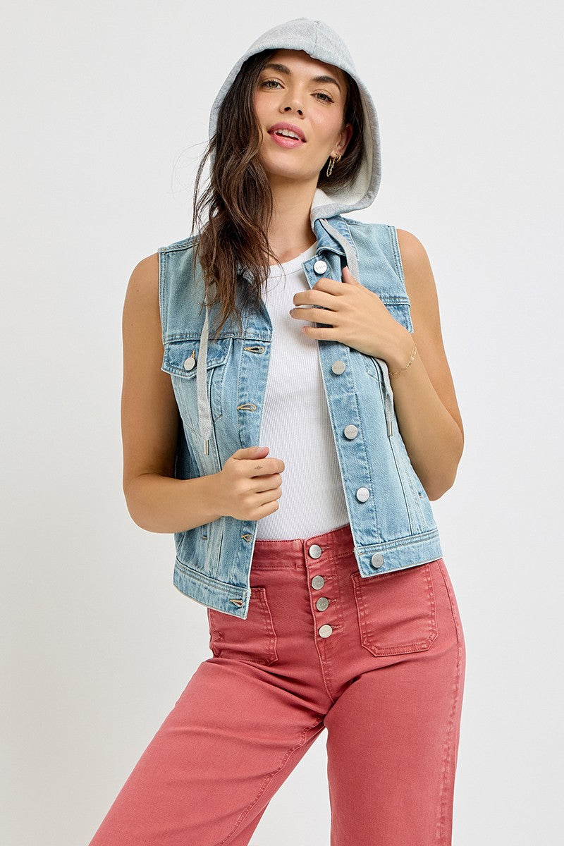 Risen Denim Vest with Detachable Hood