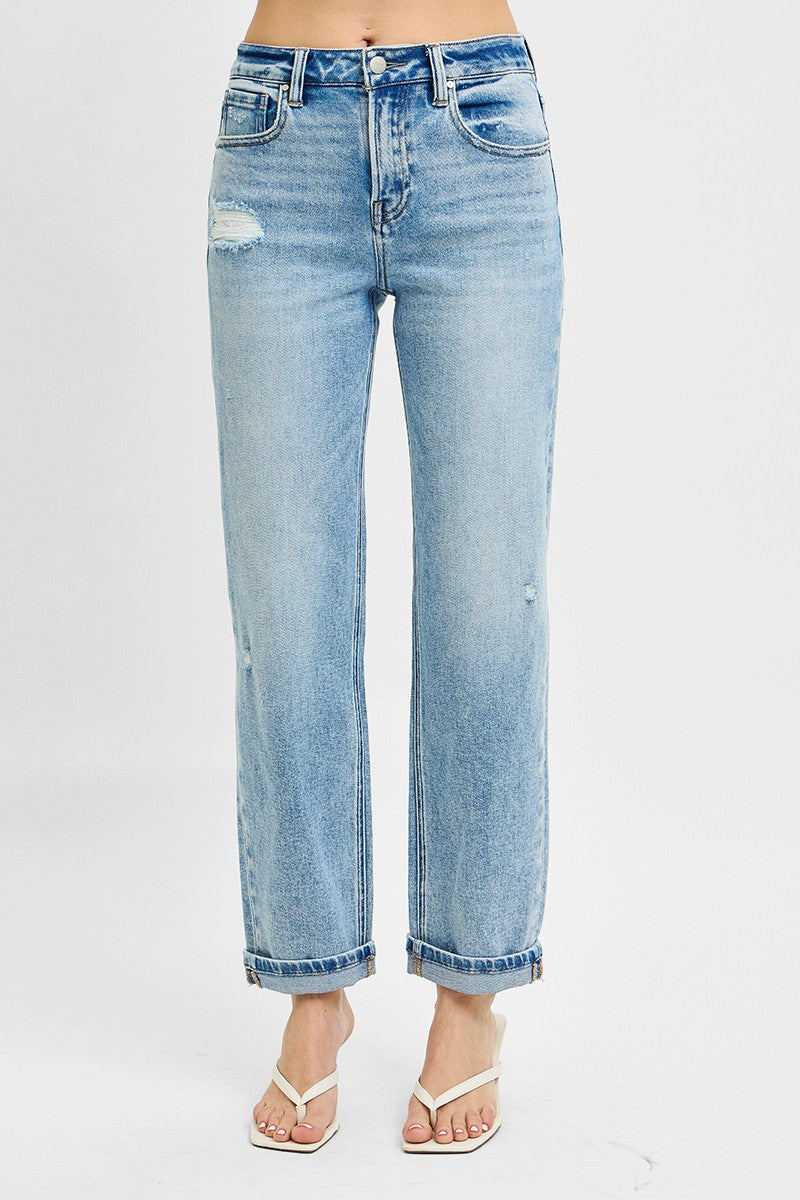 High Rise Ankle Boyfriend Distressed Jeans by Risen