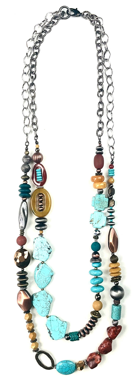 LONG DBL. STD. MIXED CHUNKY BEADED Statement Necklace by Lost and Found