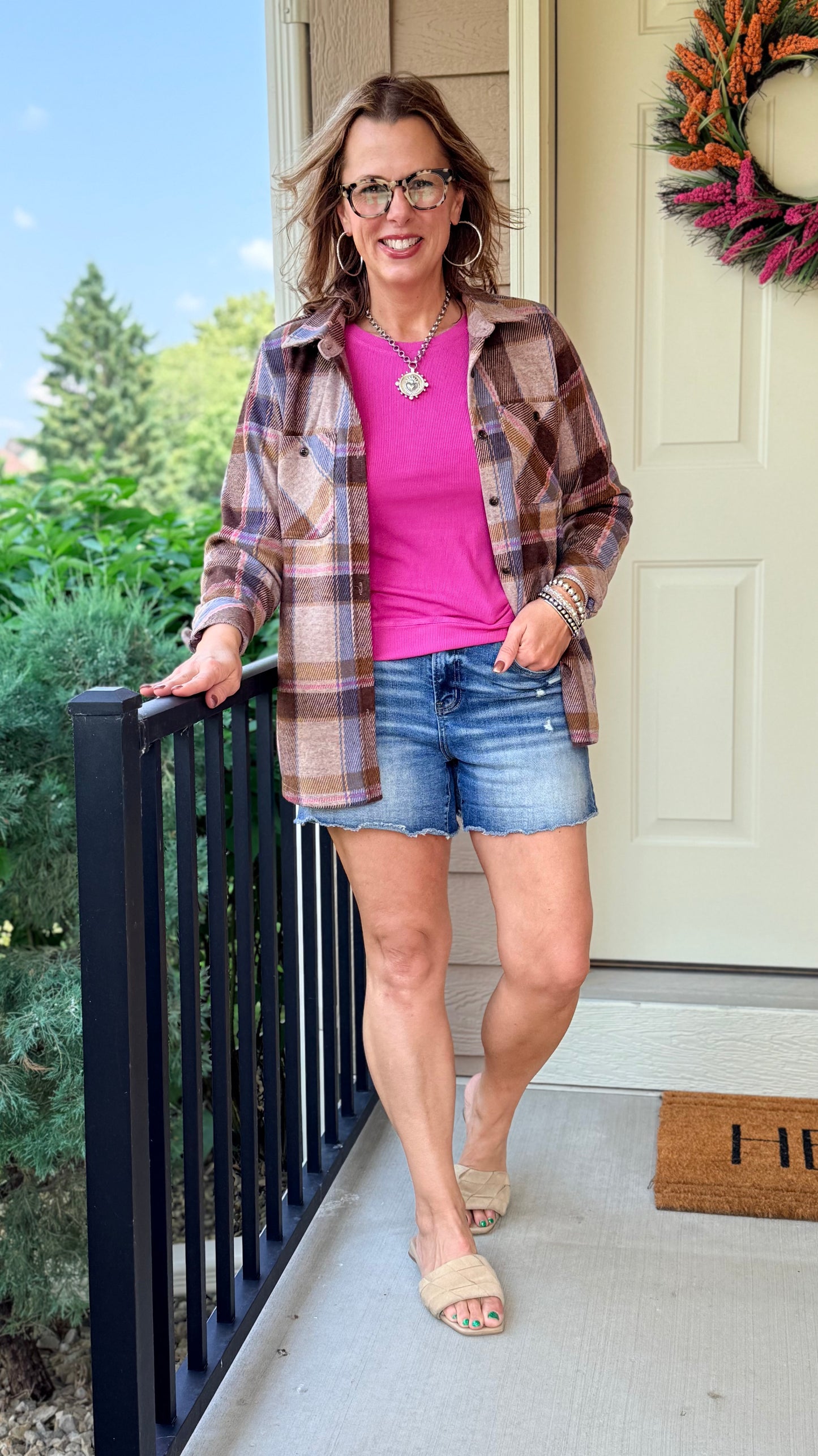 Brown, Pink and Blue Soft Flannel button up