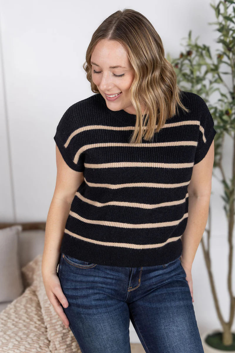 Stripe Sweater Vest Black with Tan Stripe