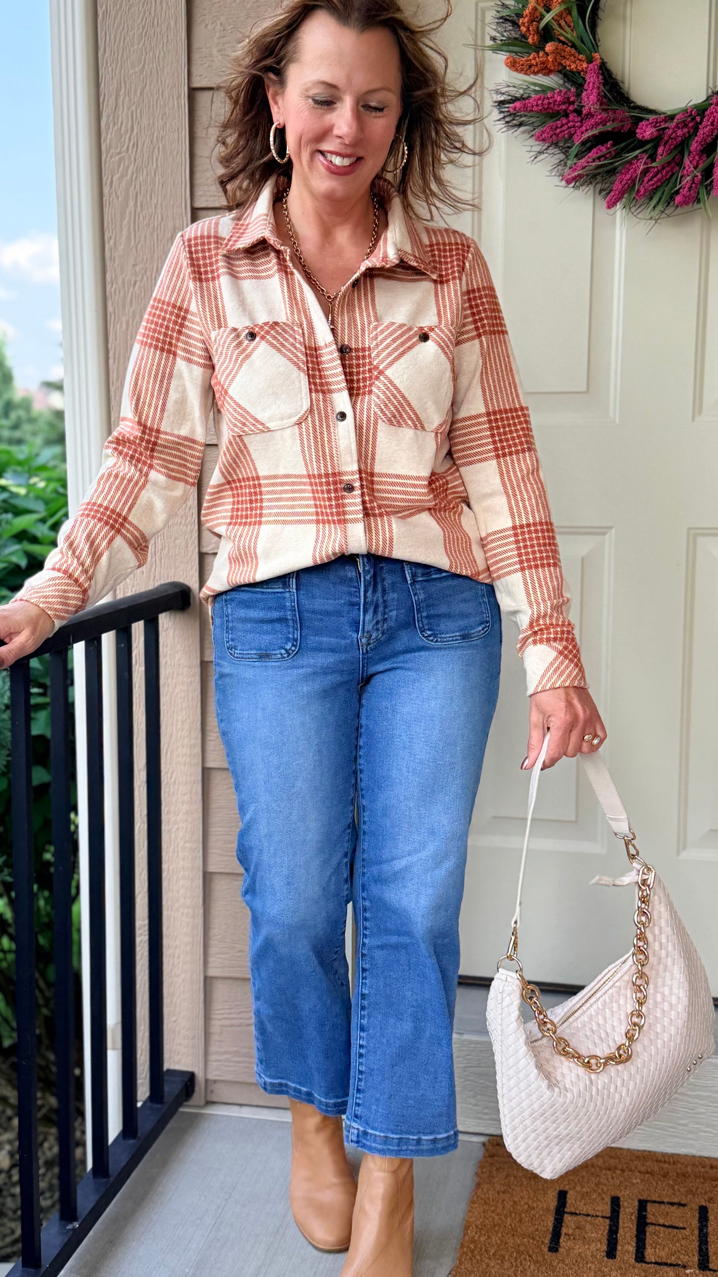 Pumpkin and Ivory Soft Flannel Button Up