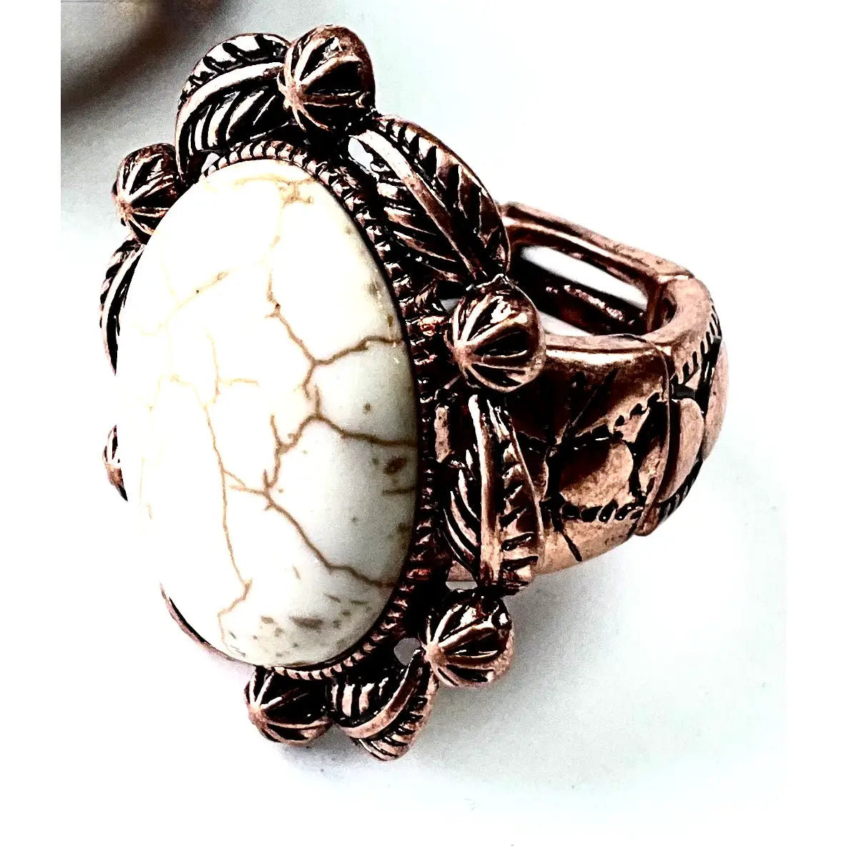 Oval Stretch Ring in Antique Copper and Ivory