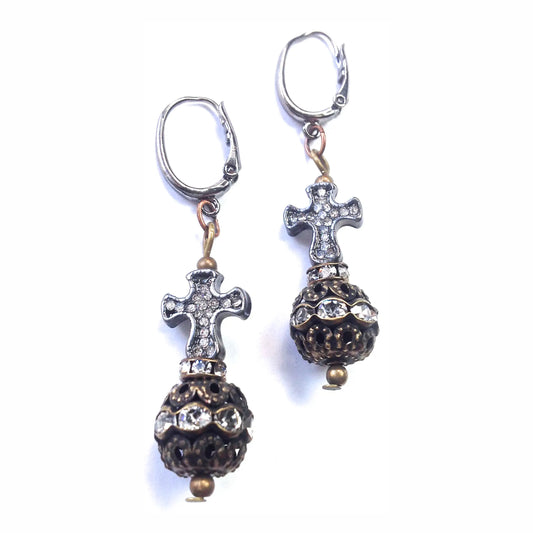Bling And Cross Rhinestone Earrings from Lost and Found