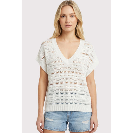 Vneck Loose Relaxed Crochet Knit Top from Staccato