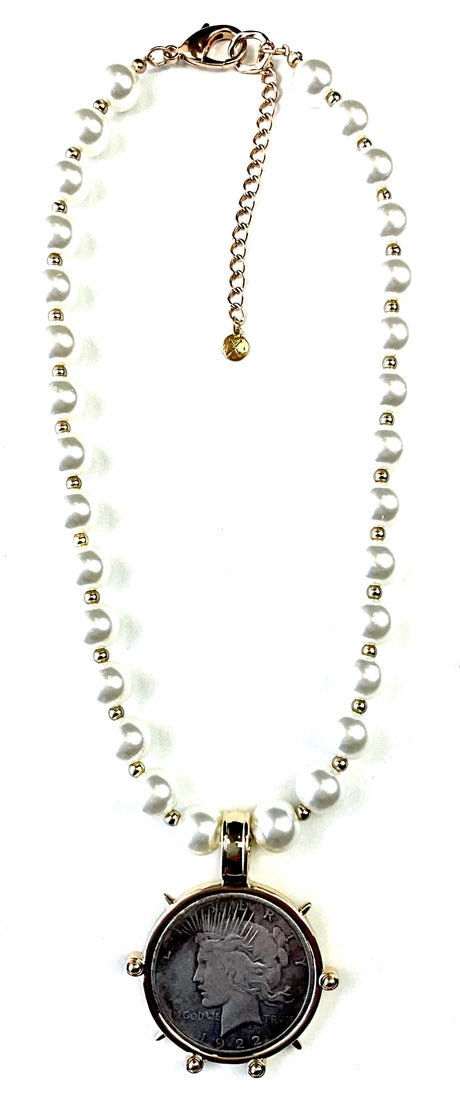 Pearl Beaded with Liberty Coin Pendant by Lost and Found A