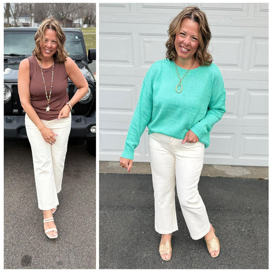 Cropped Wide Leg Patch Pocket Jeans in White Chocolate By Mica