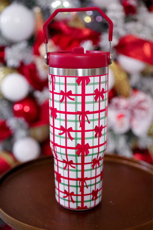 Merry Little Bow Plaid Travel Tumbler * SALE