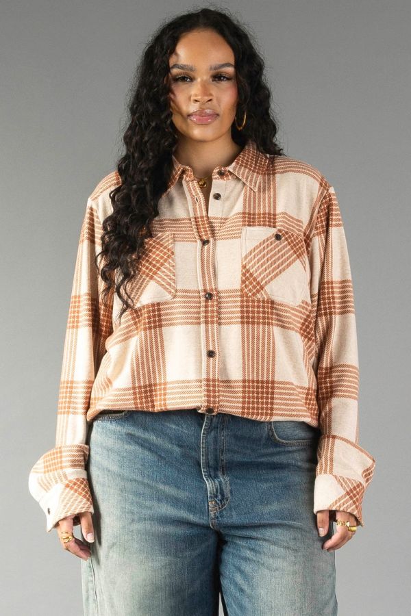 Pumpkin and Ivory Soft Flannel Button Up
