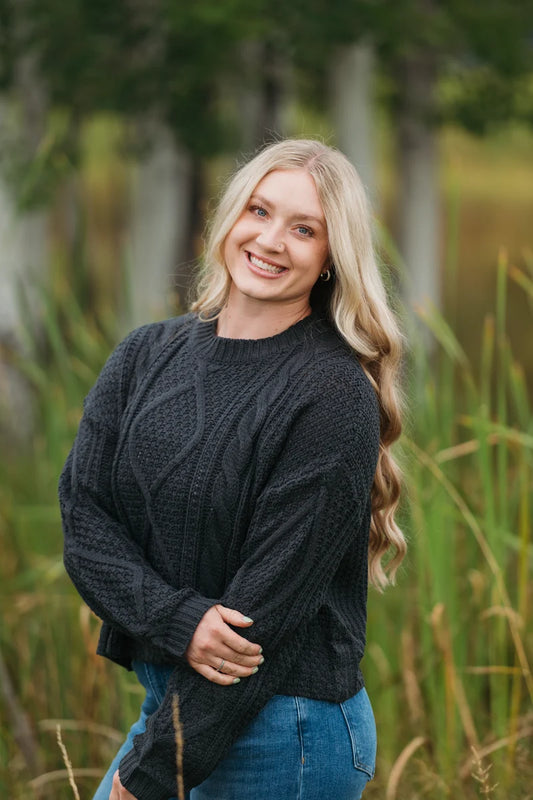 Cable Crew Neck  Knit Sweater by Michelle Mae