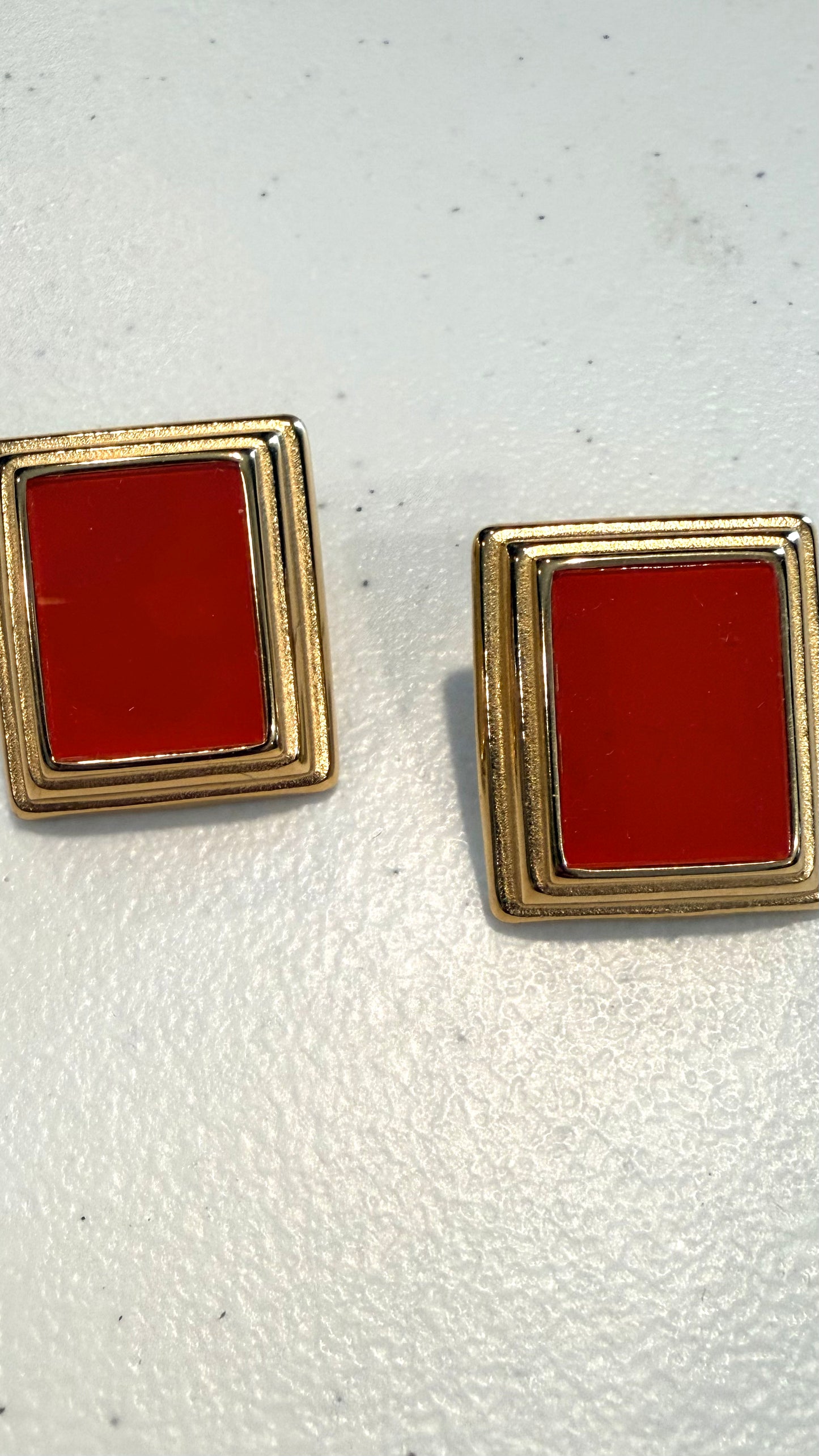 Red Square Post Earrings