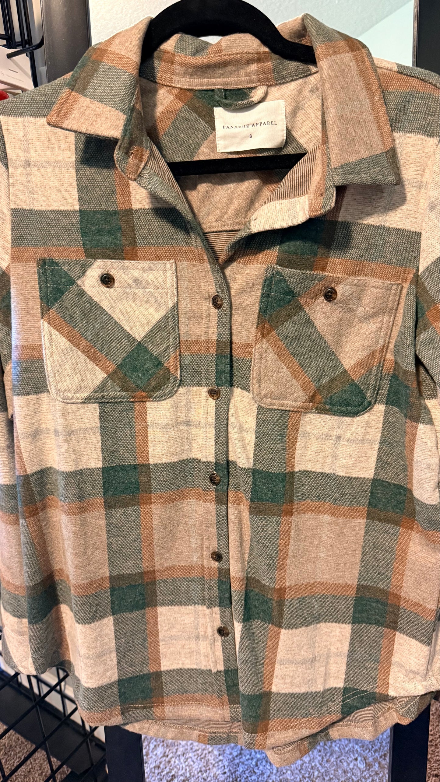 Tan and Green Plaid Flannel by Panache