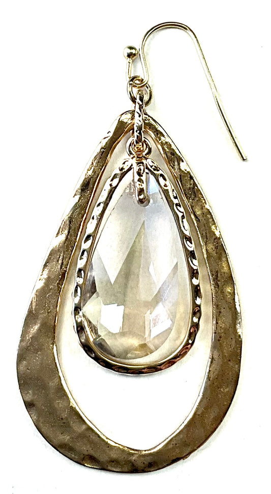 Hammered Earrings with Tear Drop Crystal from Lost and Found