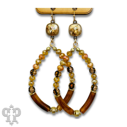 Diamond Tear Drop with Bamboo and Austrian Crystal Details