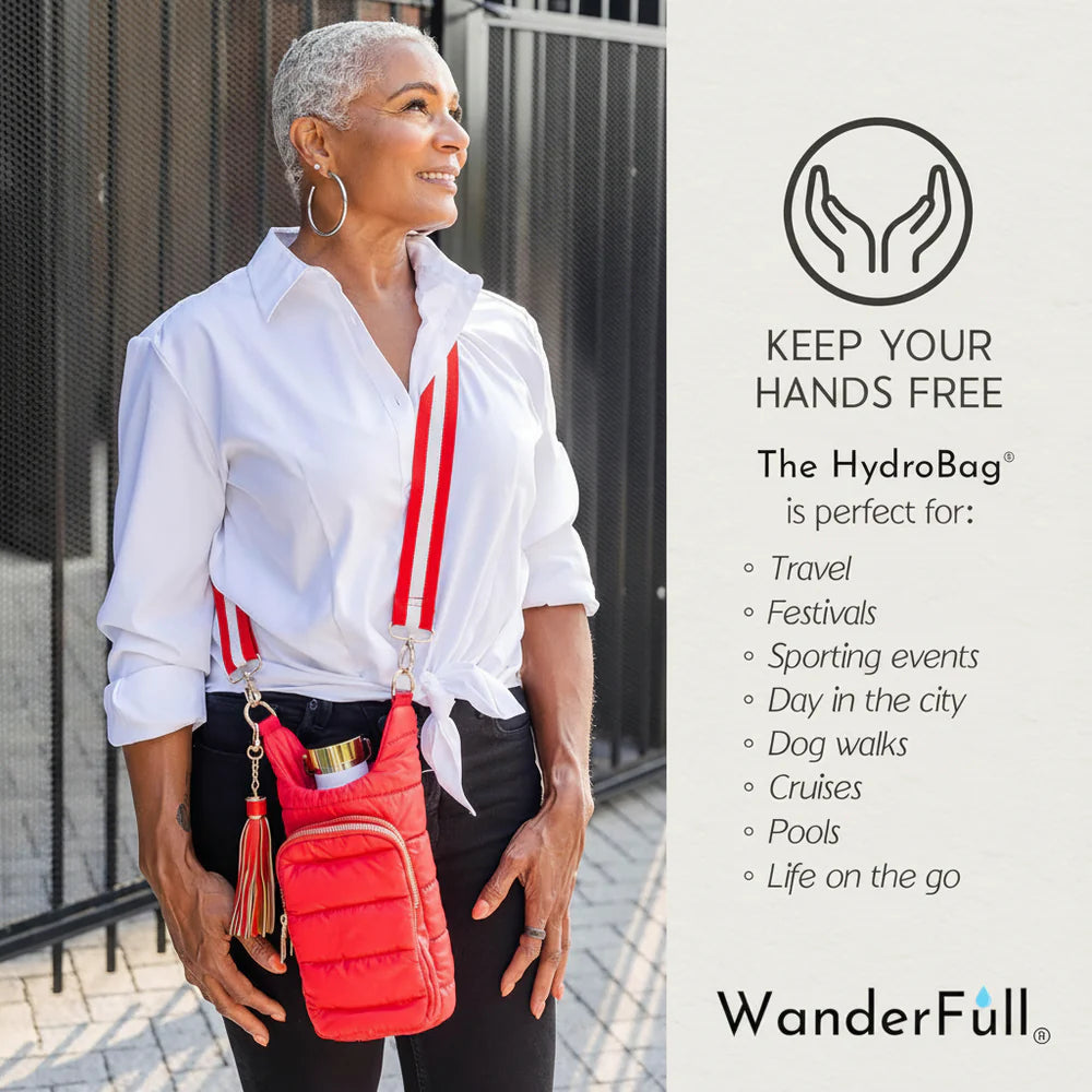 POPPY RED HYDROBAG® WITH RED & WHITE STRIPED STRAP