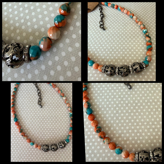 Faceted Orange Turquoise Agate Necklace