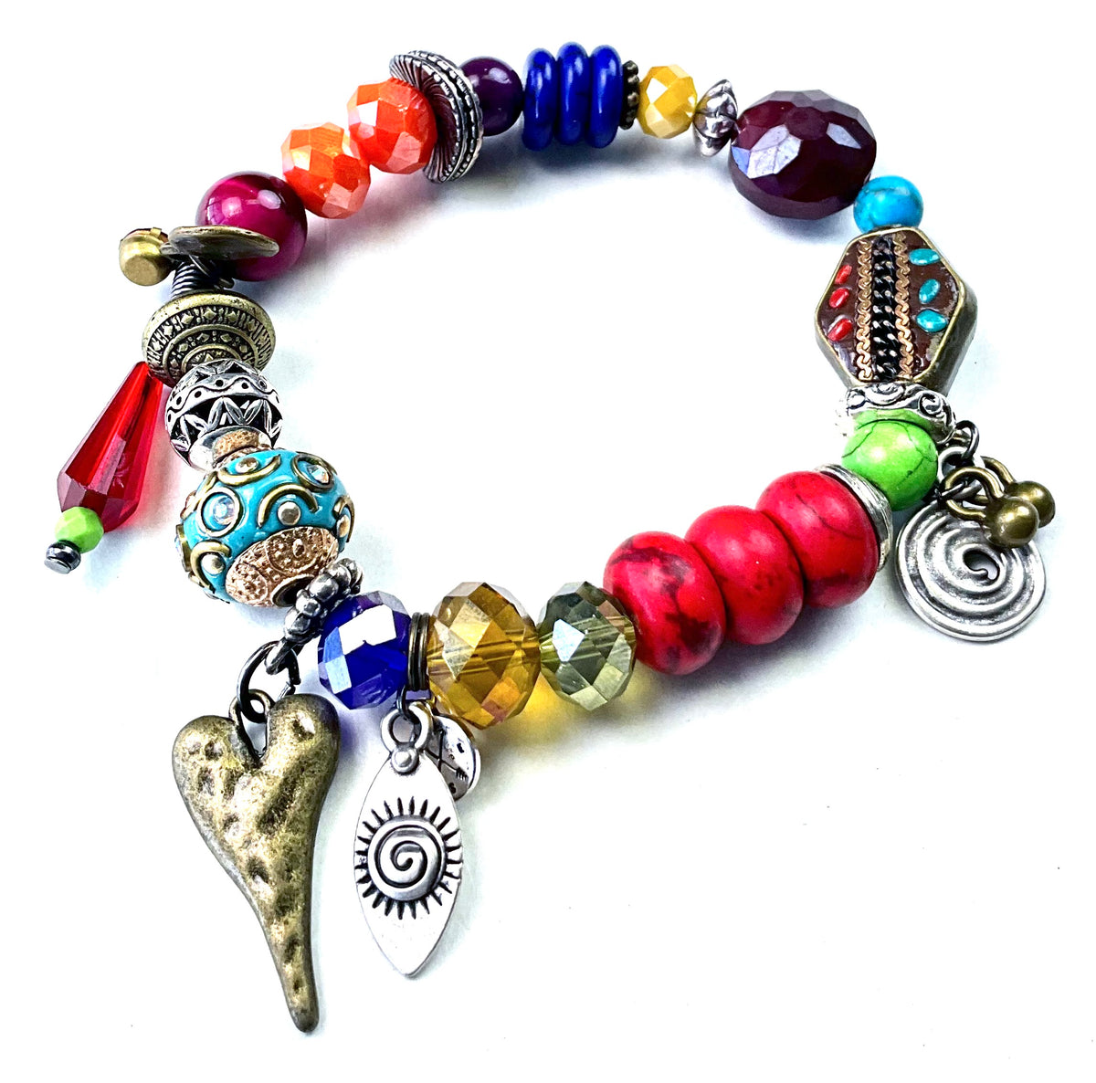 Lost and Found Mixed Bright Beads and Charm Stretch Bracelet