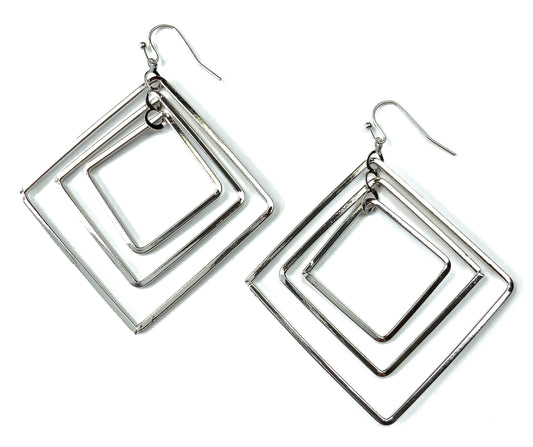 Square Graduating Silver Dangle Earrings from Lost and Found