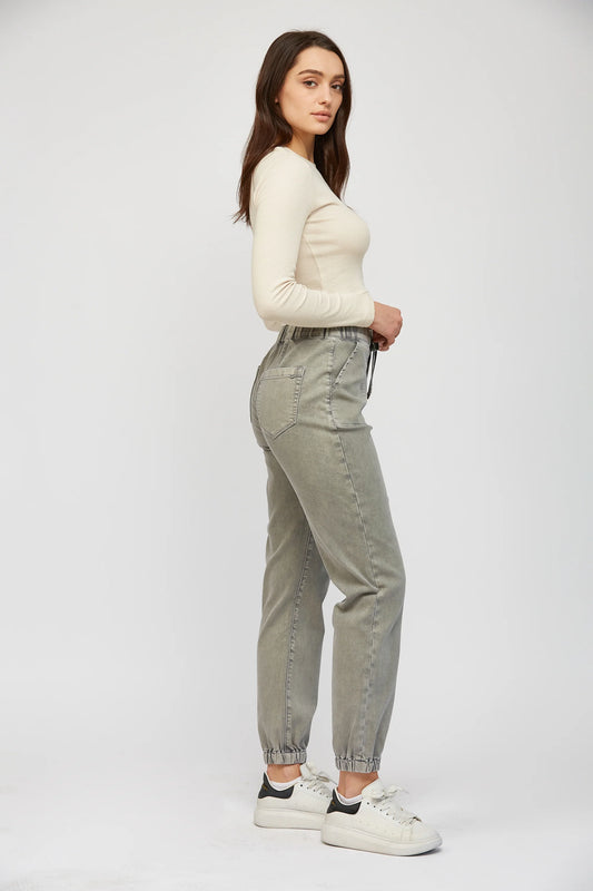 High Rise Jogger Denim Pants by Mica