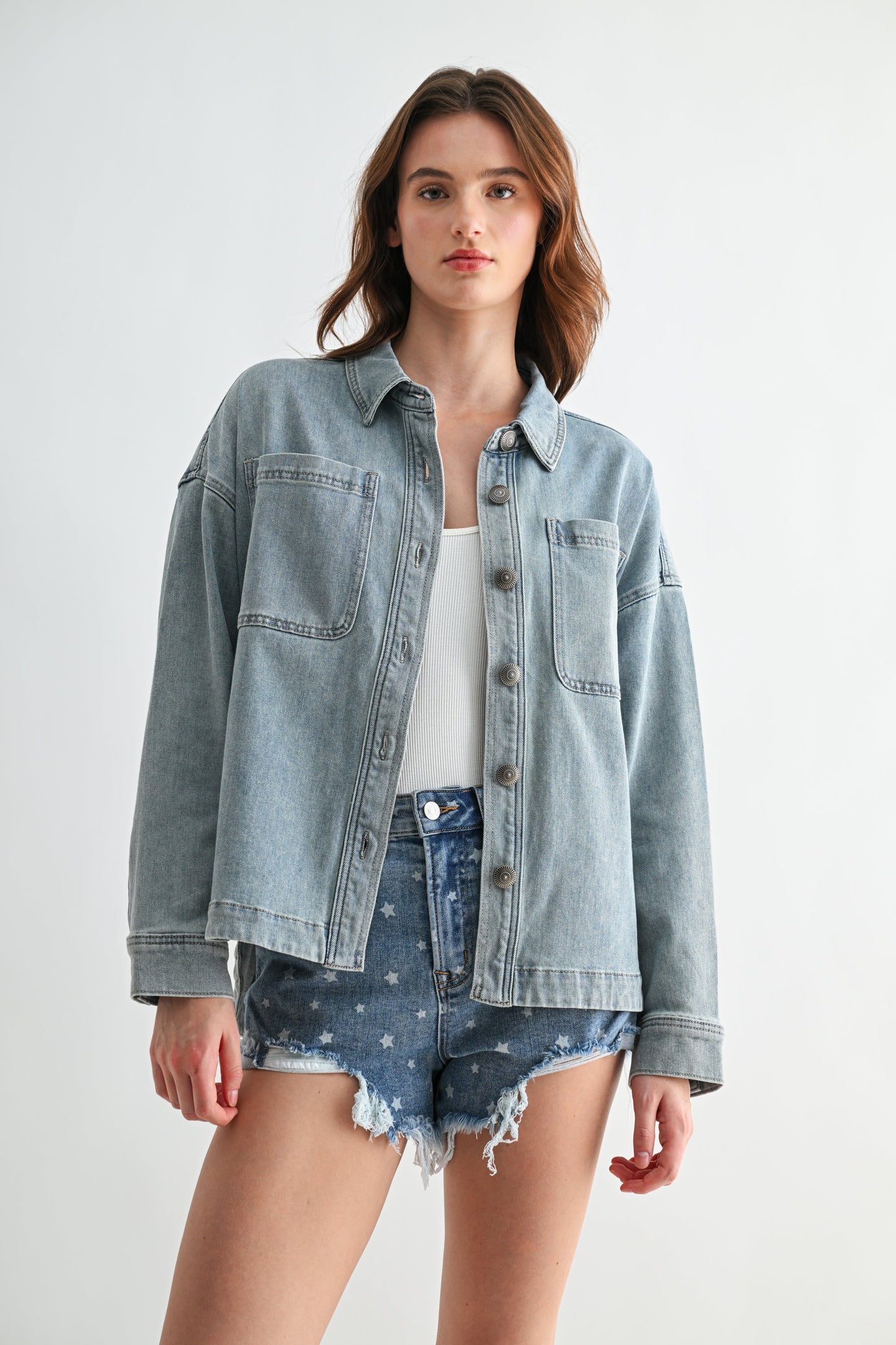 Washed Hi Low Shacket by Mica