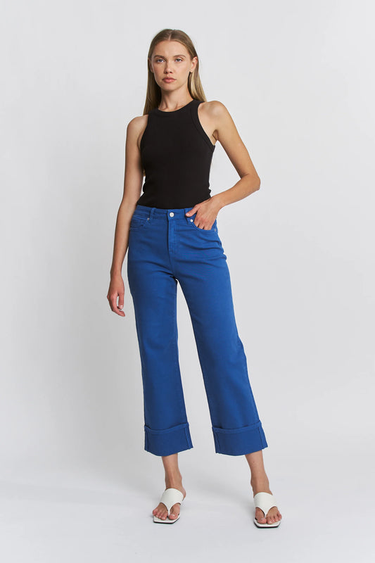 Wide Crop Cuff Bright Blue Jeans by Mica