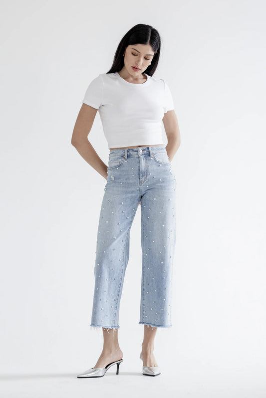 Wide Leg Embellished Denim by Mica