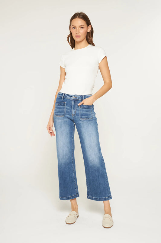 Cropped Wide Leg Patch Pocket Denim by Mica