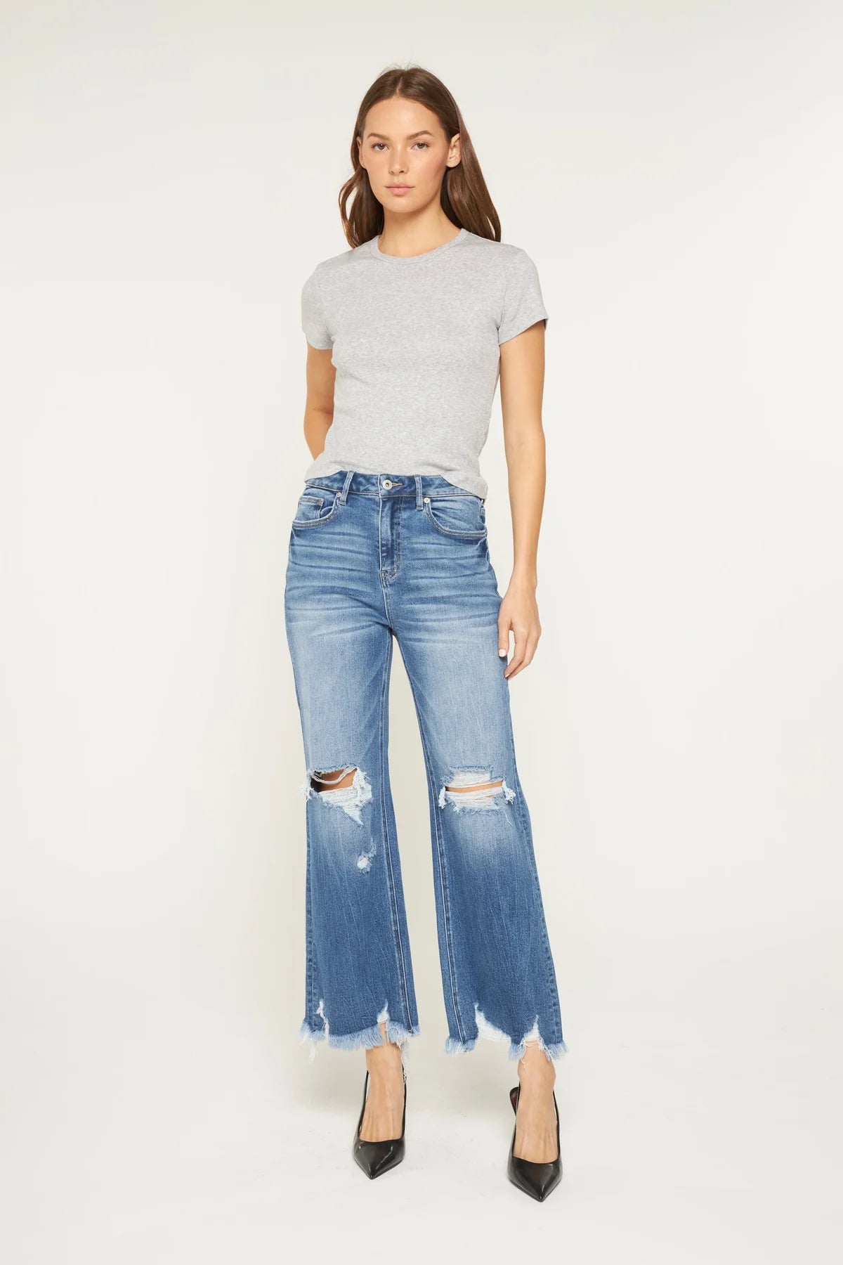Double  Distressed Knee Denim by Mica (We call these the Alison jeans)