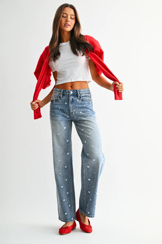 Heart Embroidered Jeans by Mica