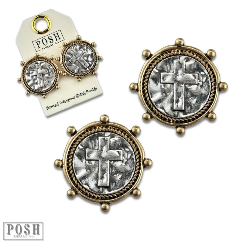 Coin Cross Earrings