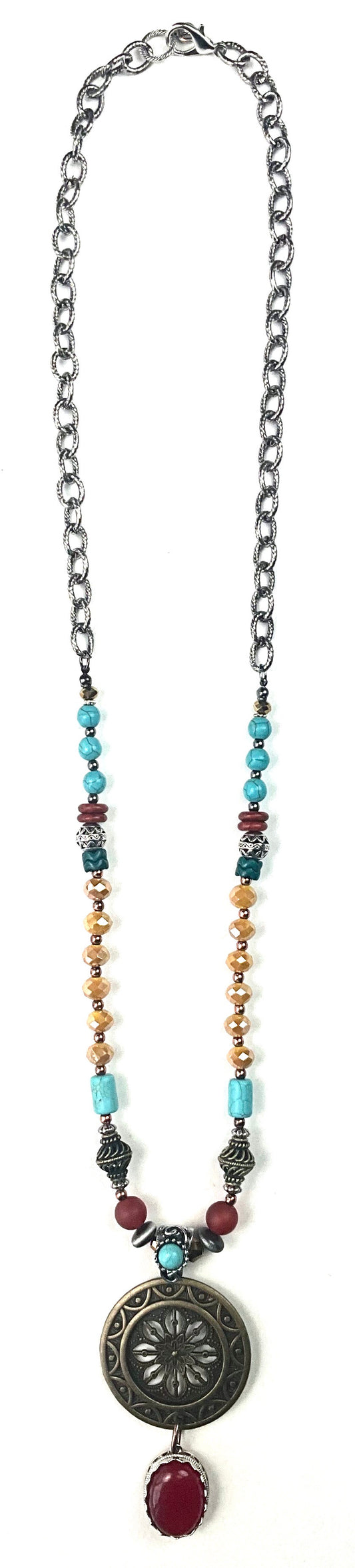 Mixed Bead Necklace and Chain with Solar Pendant from Lost and Found Jewelry